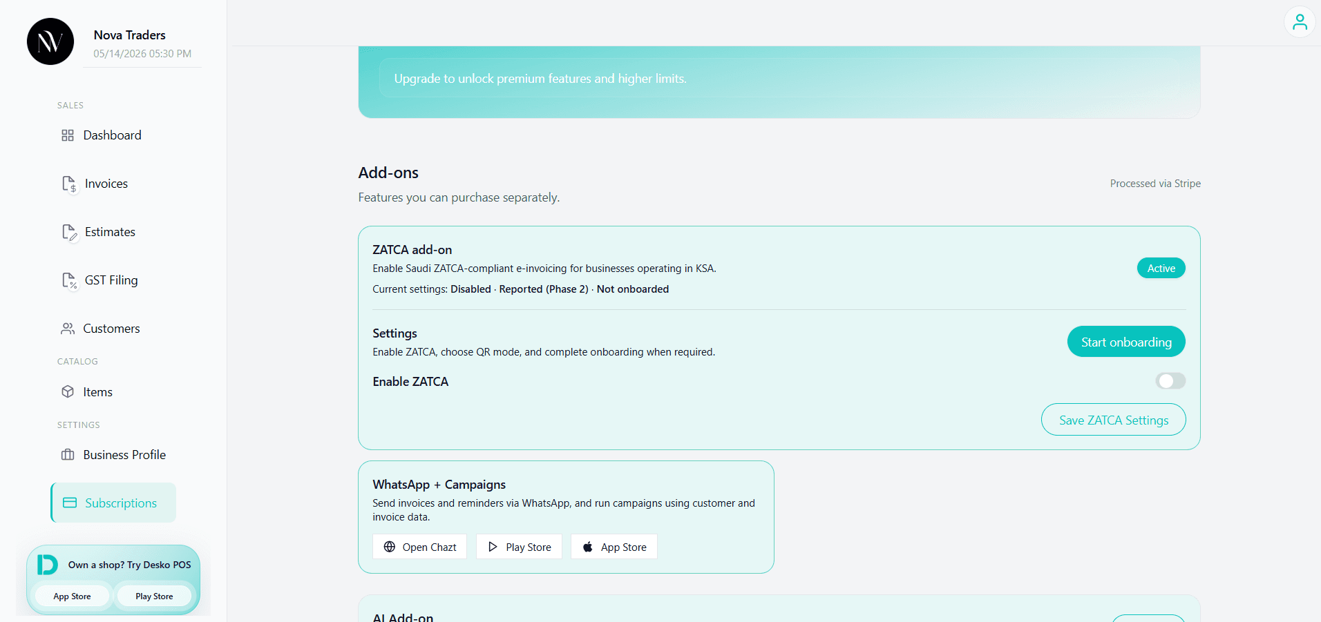 ZATCA add-on settings (placeholder)