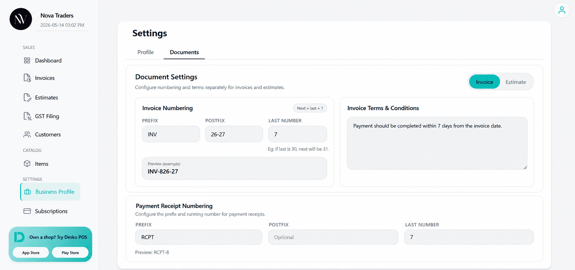 Business Profile - Documents tab