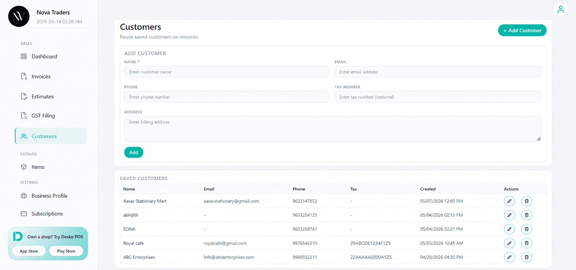 Customers page