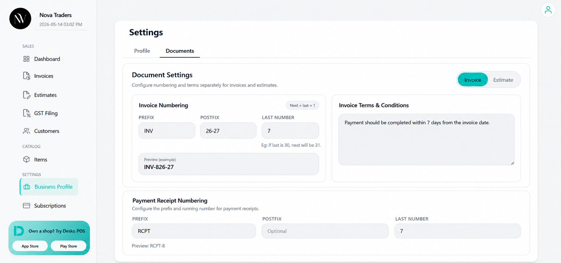 Business Profile - Documents tab