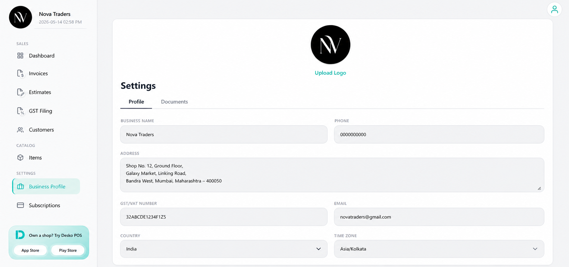 Business Profile - Profile tab
