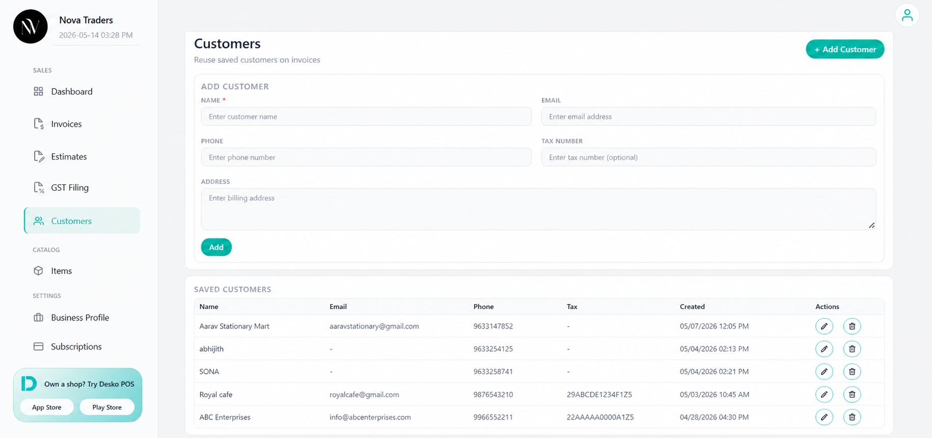 Customers page
