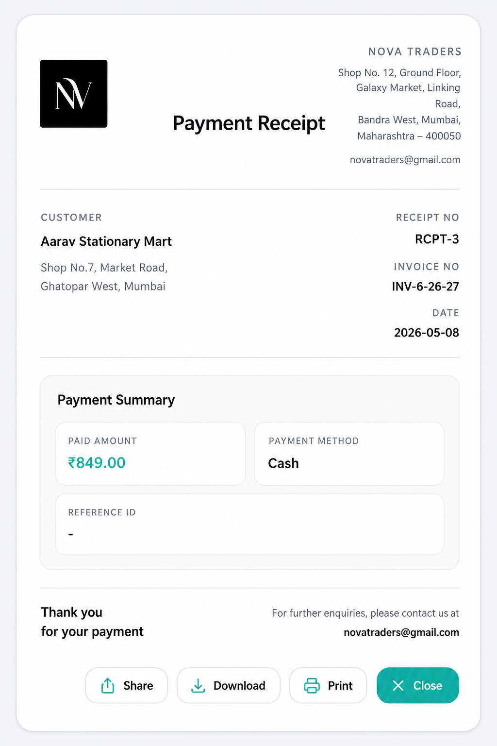 Payment receipt