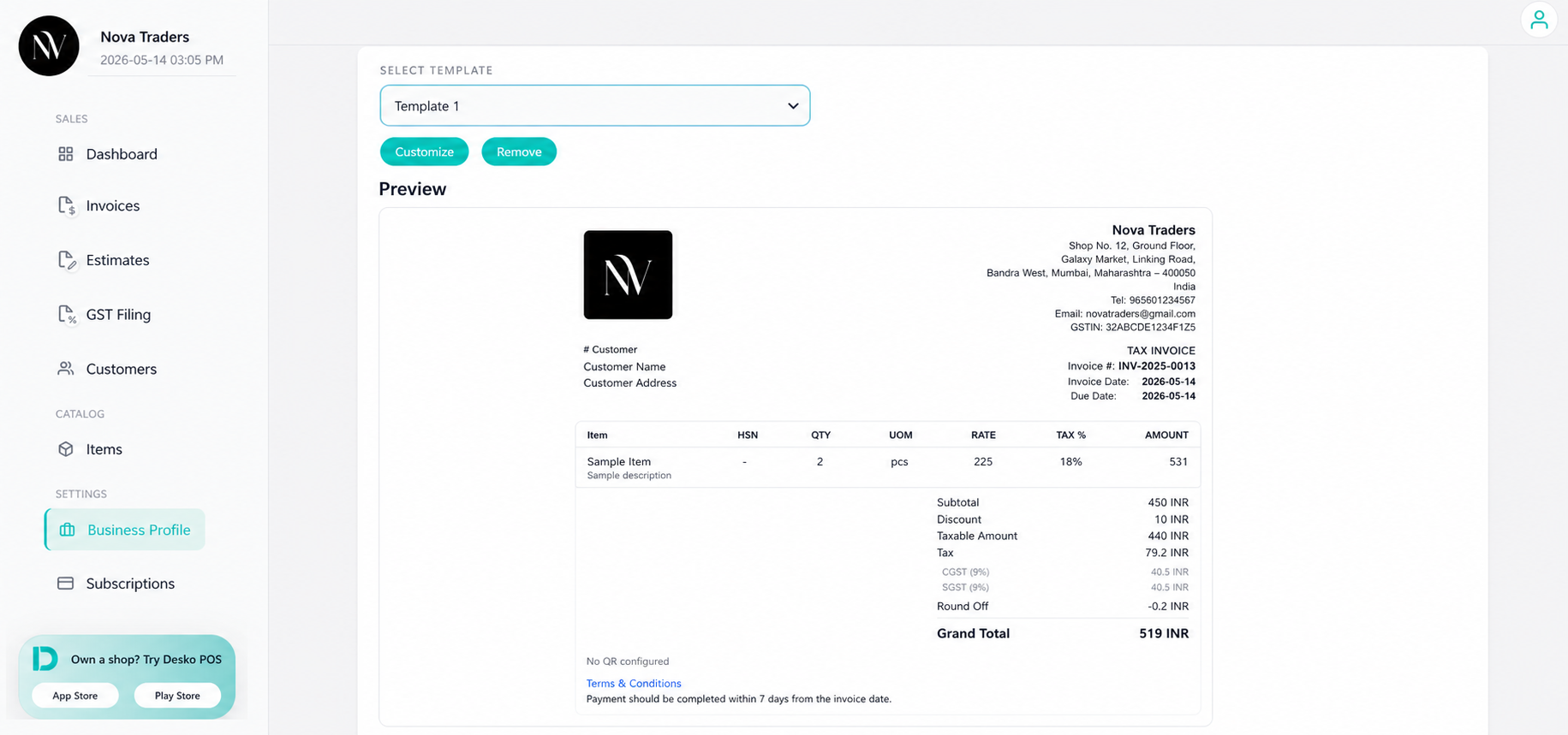 Template selection and preview