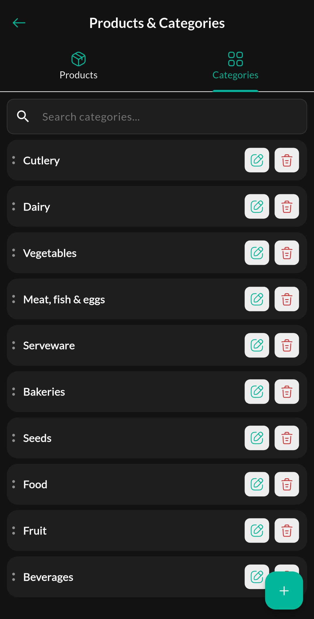 Products - Categories (Tab) — Categories List